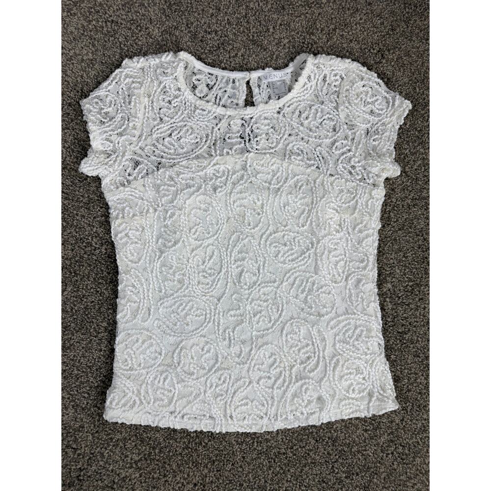 Romantic White Lace Textured Top Coquette Bridal Cottagecore Fairycore Size 2